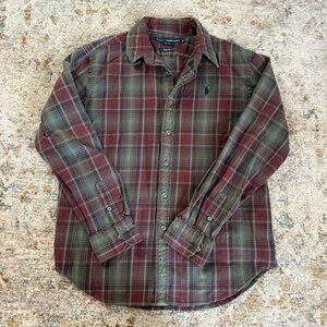 Ralph Lauren Sport Women's 12 Maroon/Green Button Up Plaid Shirt